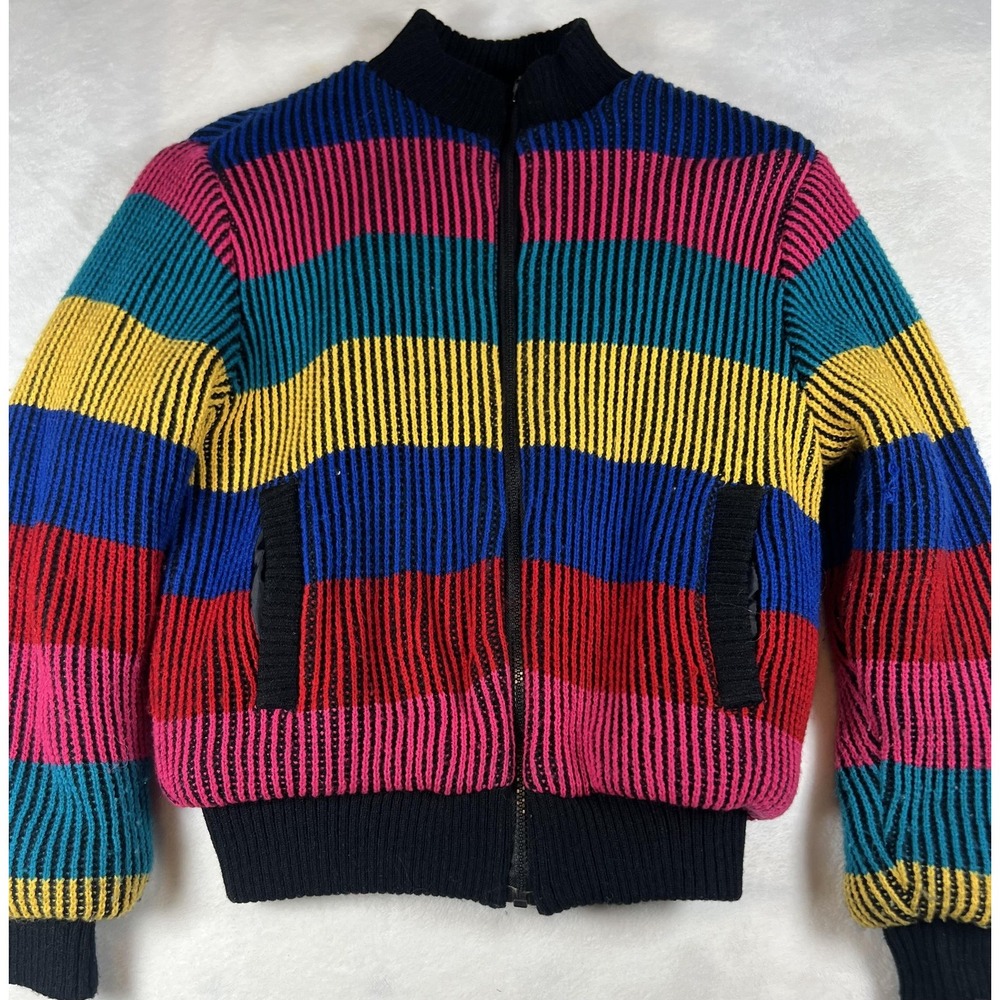 Vintage Learsi II Jacket Mens Medium Rainbow Stripe‎ Knit Coogi Zip Bomber